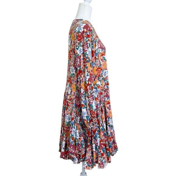 The Impeccable Pig Floral Swing Dress Long-Sleeve Colorful Boho Oversize Size S - Picture 2 of 6